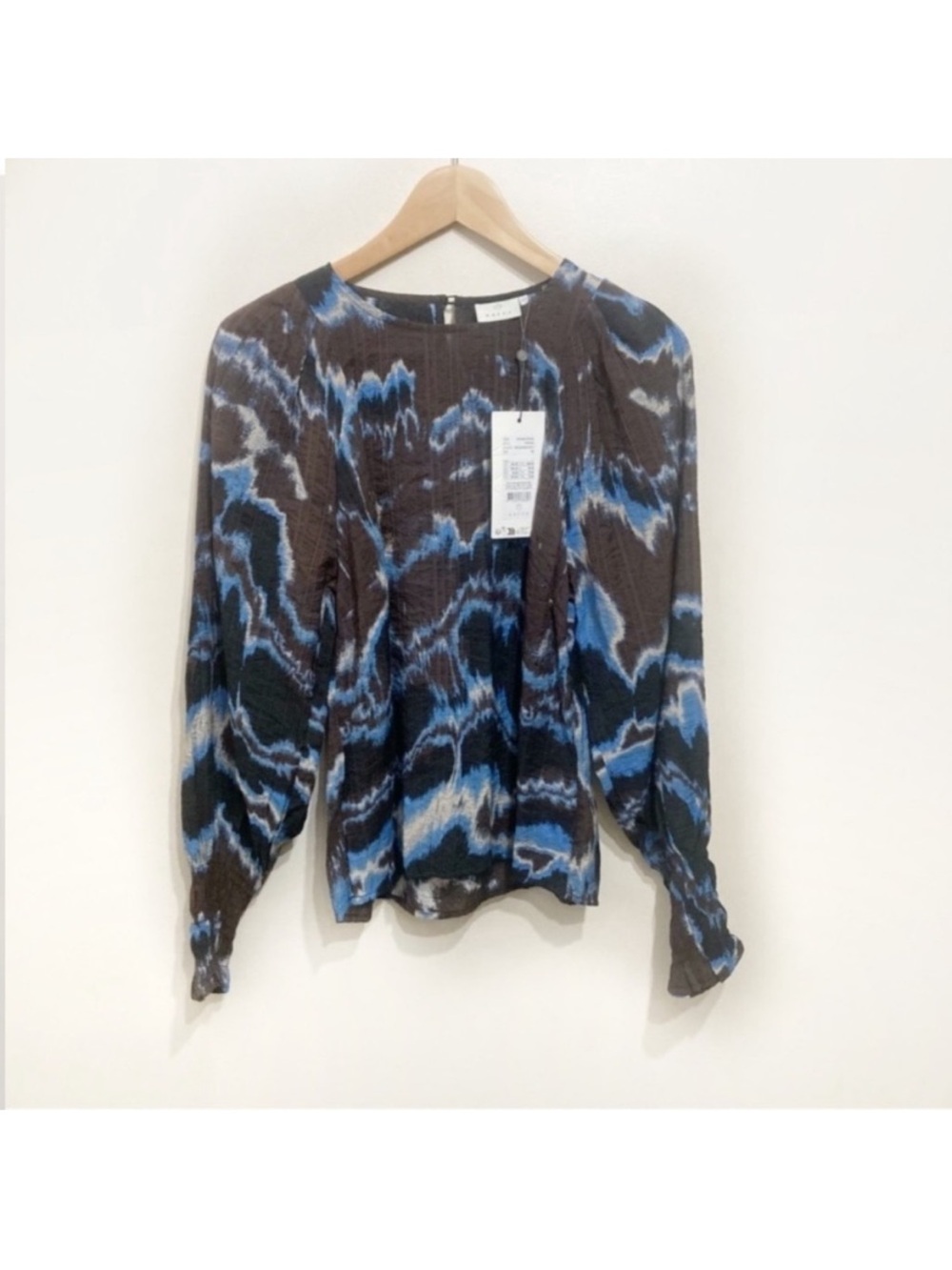 Kaffe Kasusana Blouse Size Small Brown Blue Fade Print Longsleeve New - Picture 3 of 13